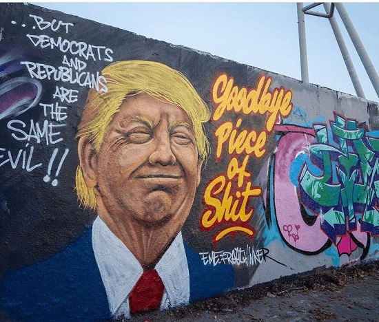 تصویر ترامپ روی دیوار برلین نقش بست