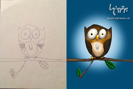 خلاقیت جالب پدر با نقاشی‌های فرزندان