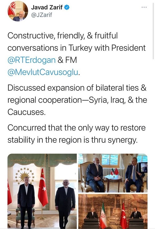 توئیت ظریف درباره دیدار با اردوغان