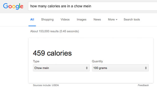 کالری خوراکی ها را از گوگل بپرسید