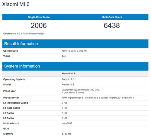 Mi6 شیائومی با رم 6 گیگابایتی رکورد زد