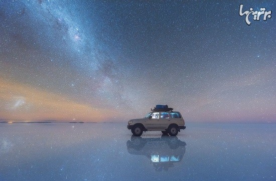 کهکشان راه شیری در صحرای نمک بولیوی
