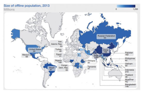 نقشه آماری «اینترنت ندار» ها در دنیا!