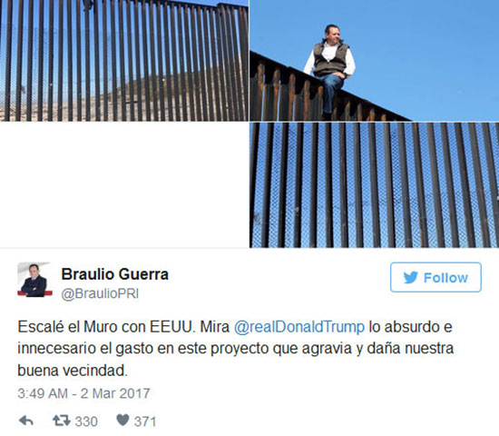 سخنرانی نماینده مکزیک از روی دیوار مرزی