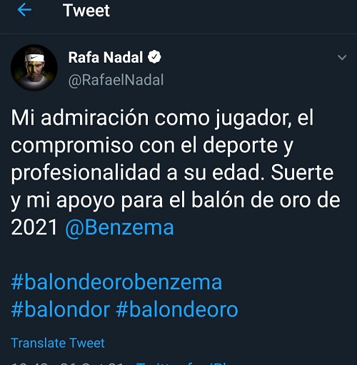 رافائل نادال انتخاب خود را برای توپ‌طلا اعلام کرد