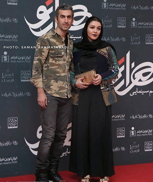 مجتبی جباری و همسرش در جمع سینمایی‌ها