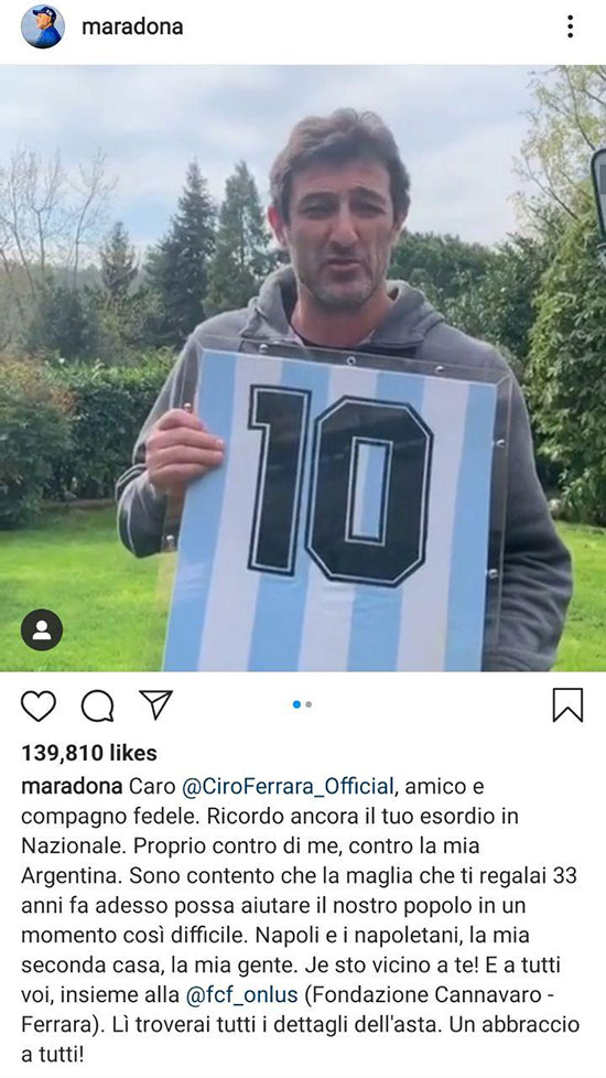 فروش پیراهن مارادونا برای مبارزه با کرونا