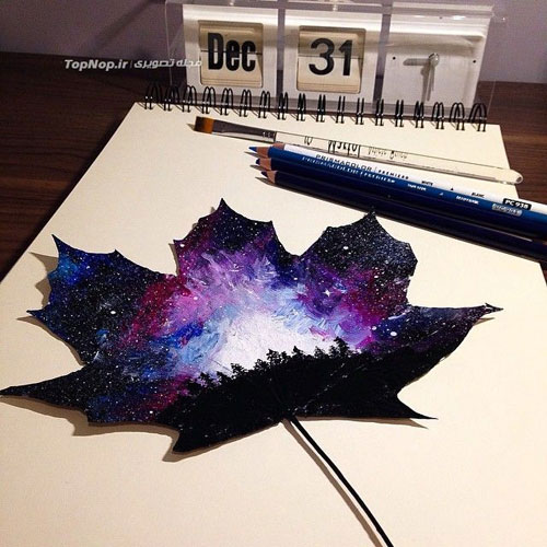 برگ های پاییزی به جای بوم نقاشی