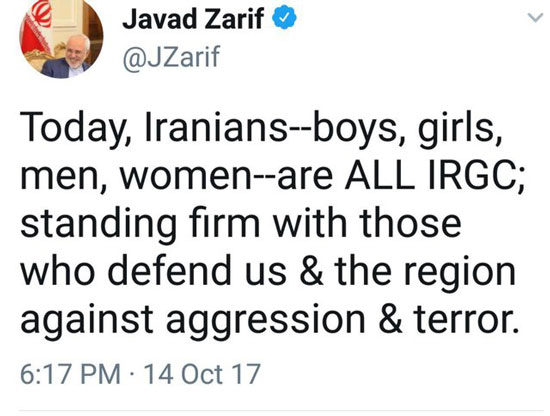 ظریف: همه ایرانی ها، سپاهی هستند