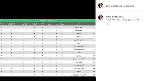 طعنه ژوله به جایگاه استقلال در جدول