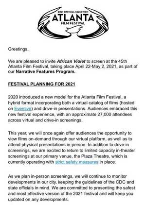«بنفشه آفریقایی» به جشنواره آتلانتا رسید
