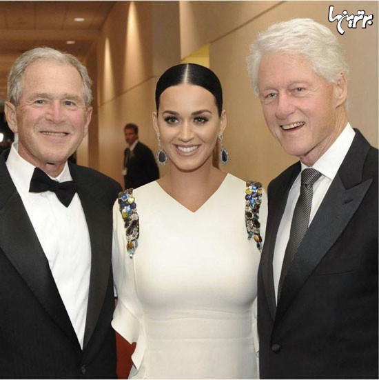 تصویری از کیتی پری در کنار کلینتون و بوش