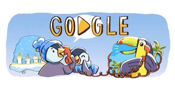 نقش پنگوئن‌ها در گوگل دودل برای تبریک 2018