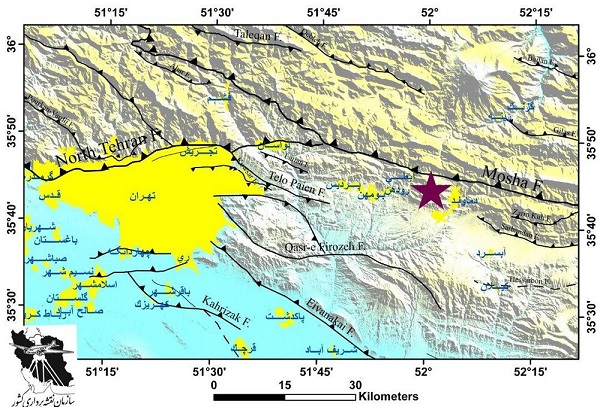 محل دقیق زلزله تهران را روی نقشه ببینید