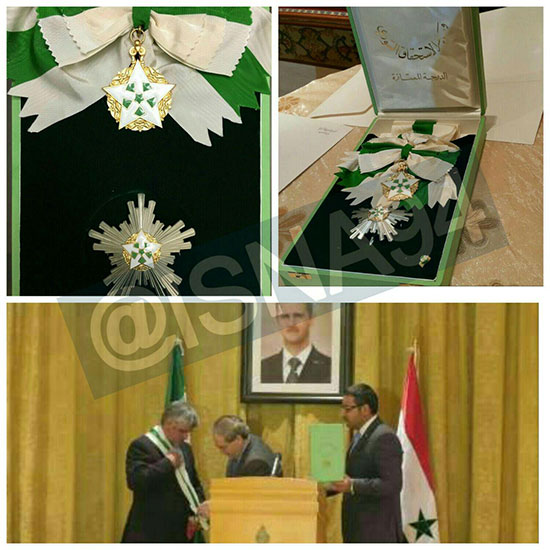 اعطای نشان عالی سوریه به سفیر ایران