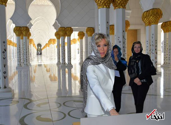 حجاب همسر ماکرون در بازدید از مسجد شیخ زاید
