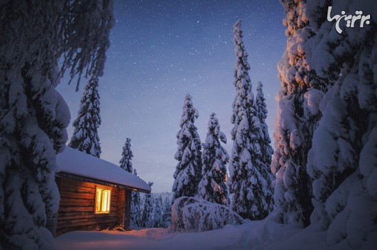 زمستان جادویی فنلاند زیر شفق‌های قطبی