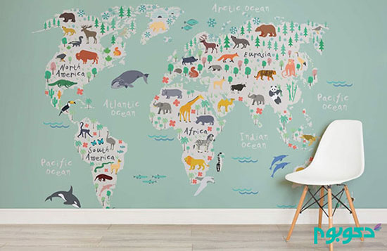 دکوراسیون دیوارها؛ نقشه جهان بر روی دیوار منزلتان