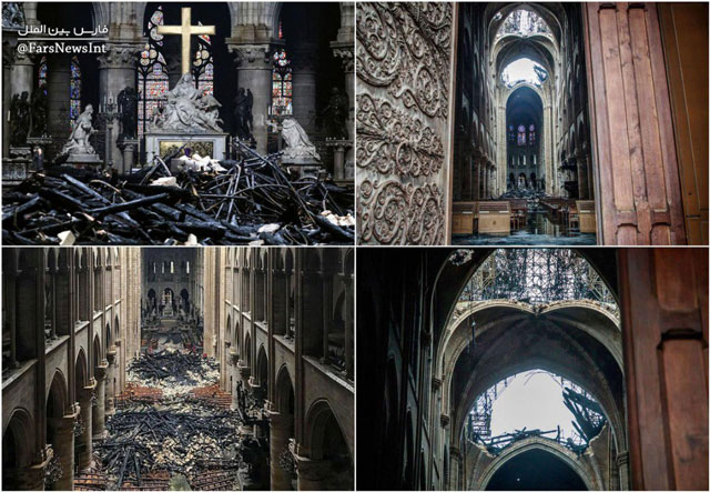 داخل کلیسای نوتردام پس از آتش سوزی