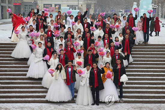 ازدواج دسته جمعی چینی ها در جشنواره هاربین