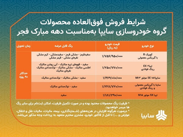 فروش فوق‌العاده محصولات سايپا از فردا