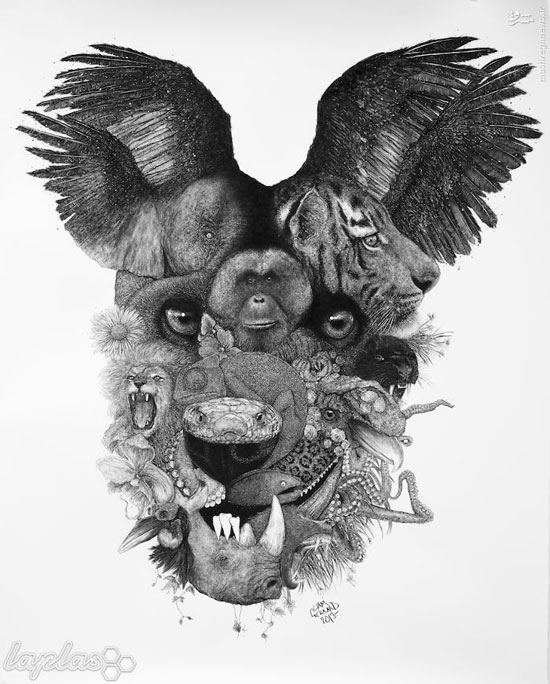 نقاشی زغالی سوررئال از حیوانات