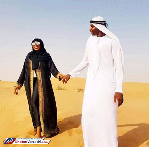 تیپ جالب دیاباته به همراه همسرش در امارات