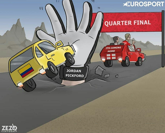 کاریکاتور: پیکفورد اتومبیل کلمبیایی‌ها را چپ کرد