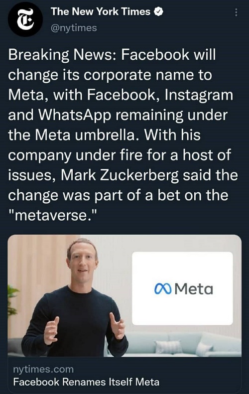 فیس‌بوک نام خود را به «متا» تغییر داد